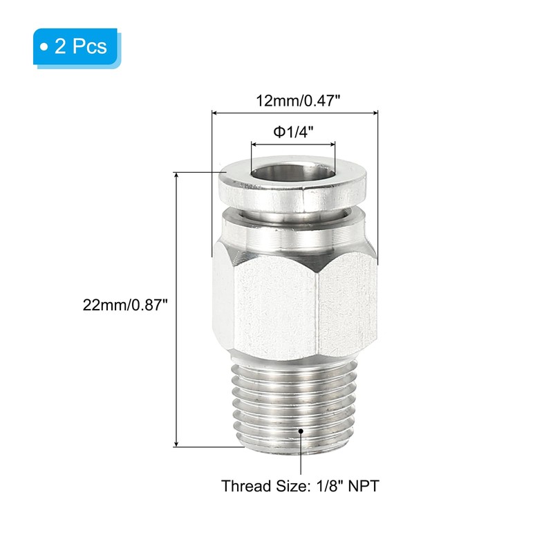 Sourcing Map 2 Pcs 304 Stainless Steel Quick Connect Push