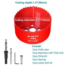 2-7/8 Inch / 73mm Hole Saw for Wood, Plastic Board, Ceiling,Drywall, PVC Boards, Fiberglas and Metal Sheet - HSS Bi-Metal Hole Cutter with Pilot Drill Bit