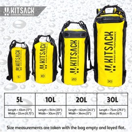 Kitsack Premium Heavy-Duty Roll Top Dry Bag 5 Litre - 100% Waterproof Triple Layer Fabric with Adjustable/ Detachable Padded Straps - Reflective Safety & Tie-Down D Rings