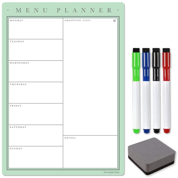 TMS Magnetic Weekly Meal Planner A4, Whiteboard Planner, Shopping List