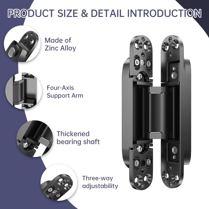 4-Pack 7 inch Hidden Hinges for Doors Invisible Hinges Concealed