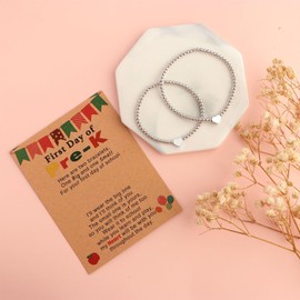 SKIRIFLA 2pcs First Day Of School Gifts For Girls, Back To School Matching Bracelets For Mommy And Me, Medium, Copper, no gemstone