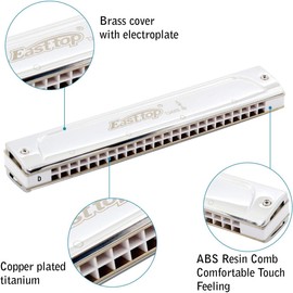 East top Tremolo Harmonica Key of Low D, 24 Holes Professional Tremolo Mouth Organ T2406S Harmonica For Adults, Professionals and Students