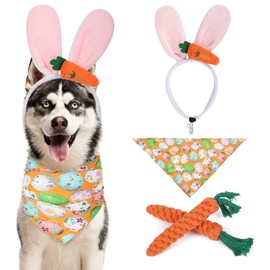 Autrucker Easter Dog Outfit Easter Dog Bandana Dog Birthday Set, Easter Triangle Scarf, Rabbit Ear Headwear Easter Eegg Triangle Scarf
