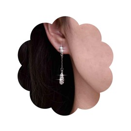 Cimenexe Bohemian Crystal Tassel Chain Dangle Earrings Silver Cz Teardrop Earrings Long Crystal Water Drop Stud Earrings Rhinestone Oval Chain Drop Earrings Jewelry for Women and Girls Gifts