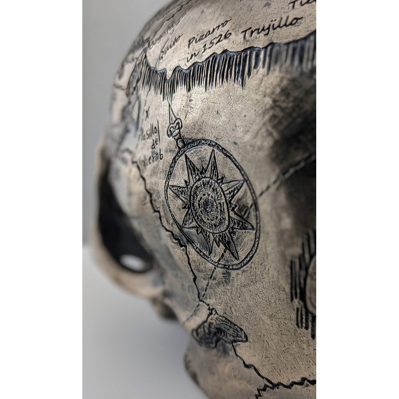 Veronese Design Bronze Finish Craniumography Old Treasure Map On Skull