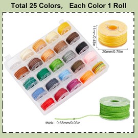 SUNNYCLUE 1 Box 25 Colors 0.65mm Wax Thread Set Waxed Polyester Cord Thread String Micro Macrame Strings Kumihimo Leather Friendship Beading Cords for DIY Craft Bracelets Necklaces Jewelry Making