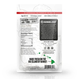 Kaimana Ahi Tuna Jerky Garlic Pepper 2 Ounce - Soft and Tasty - Premium Fish Jerky Made in the USA. High in Omega 3's, All Natural and Wild Caught