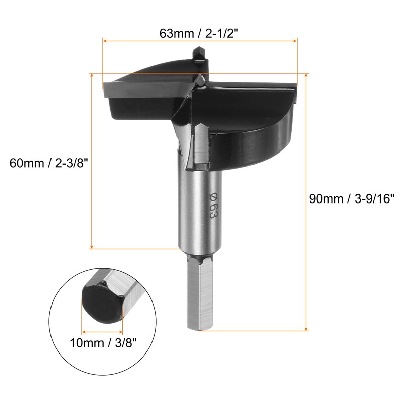 sourcing map Forstner Drill Bit 63mm (2-1/2") Tungsten Carbide Wood