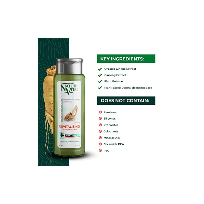 Hair Shampoo Ginseng - Revitalizing - 300 Ml / Natural