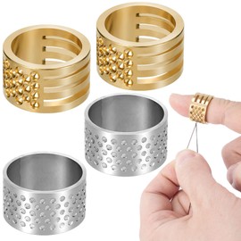 HINZIC 4pcs Finger Protector Fingertip Thimble Metals Thimbles Adjustable Finger Ring for Hand Sewing Stitching Quilting and Knitting, Gold+Sliver