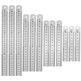 12 Pcs Stainless Steel Double Sided Ruler 10cm 15cm 20cm 8cm 30cm Metal Right for Engineering Teaching Office Drawing