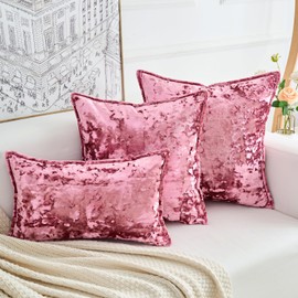 Yonous Premium Series, Crushed Velvet Cushion Covers, Luxury Thick Throw Pillow for Home Decor, Pink, 18 x 18 Inch / 45 x 45 cm