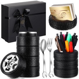 Yungyan Mechanic Gifts Set for Men Includes Tire Water Bottle Tire Shaped Pen Holder Tyre Business Card Stand and Stainless Tool Fork and Spoon Thanksgiving Christmas Birthday Gifts for Car Lover