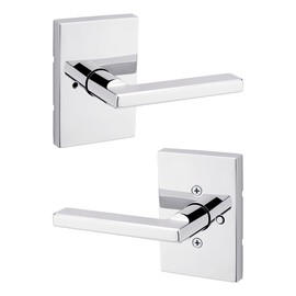 Kwikset Halifax Interior Privacy Door Handle with Lock, Door Lever for Bathroom and Bedroom, Polished Chrome Reversible Keyless Push Button Lock Door Lever