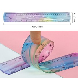 Flexible Ruler, 30cm Gradient Colored Bendy Ruler Shatterproof Straight Edge Ruler Soft Bendable Flexible Plastic Ruler for Kids Students Classroom School Office Stationary,30cm ruler shatterproof
