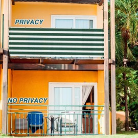 ECOOPTS 3'x11' Balcony Privacy Fence Screen with Zip Ties, Outdoor UV Protection Fence Cover for Balcony Porch Patio Deck Yard (Green White Stripes)