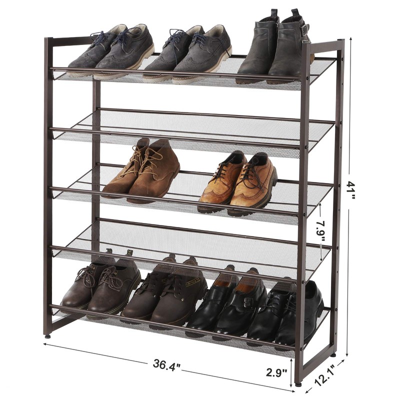 SONGMICS 5-Tier Metal Shoe Rack Adjustable to Flat or Slant