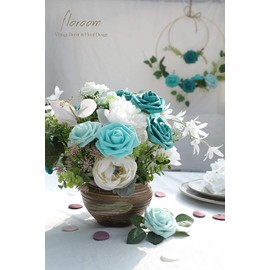 Floroom Artificial Flowers 25pcs Real Looking Green Ombre Colors Foam Fake Roses with Stems for DIY Wedding Bouquets Bridal Shower Centerpieces Floral Arrangements Party Tables Home Decorations