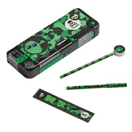Tinc Removable Pencil Case with Compartments - Includes Pencil with Rubber Cap, Ballpoint Pen and 15cm Ruler, Character, Green, Pencil case with compartment