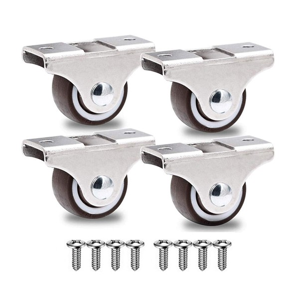 GBL Heavy Duty Castor Wheels + Screws - 25mm up to 40KG - Pack of 4 No Floor Marks Silent Caster for Furniture - Small Rubbered Trolley Wheels - Silver Castors