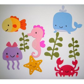 Cute Animals Ocean Fish Seahorse Crab Lot Die Cut Paper Scrapbook Embellishment