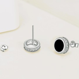 J.MUEN Black Earrings Silver 925 Women, Hypoallergenic Black Unisex Stud Earrings with Cubic Zirconia, Jewellery Gifts for Men Women, Silver, Cubic Zirconia