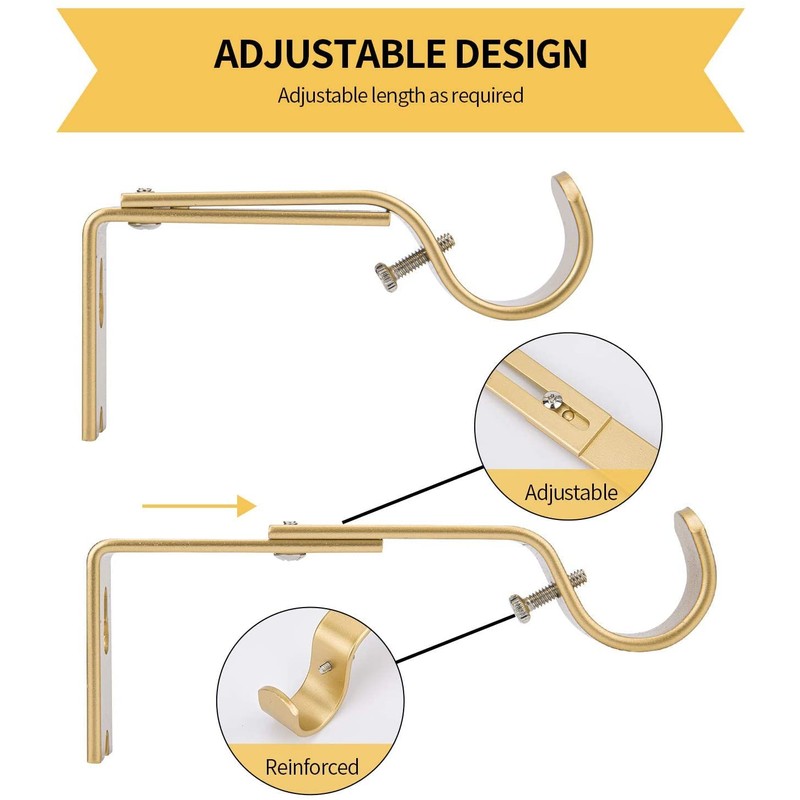 Ycolnaefllr Set of 3 Golden Adjustable Curtain Rod Brackets Rod