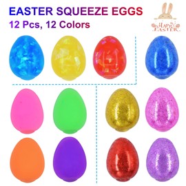 12 Pack Easter Eggs Stress Balls Squishy Toys Easter Basket Stuffers Stress Relief Toys Squeeze Balls for Kids Boys Girls Toddlers Easter Egg Hunt Easter Basket Stuffers Party Favors Gifts