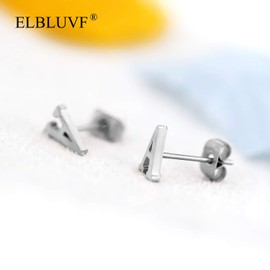 ELBLUVF 18k Silver Gold Plated Stainless-steel a Pair 26 Alphabet Letters Initials Stud Earrings For Women (Silver A)