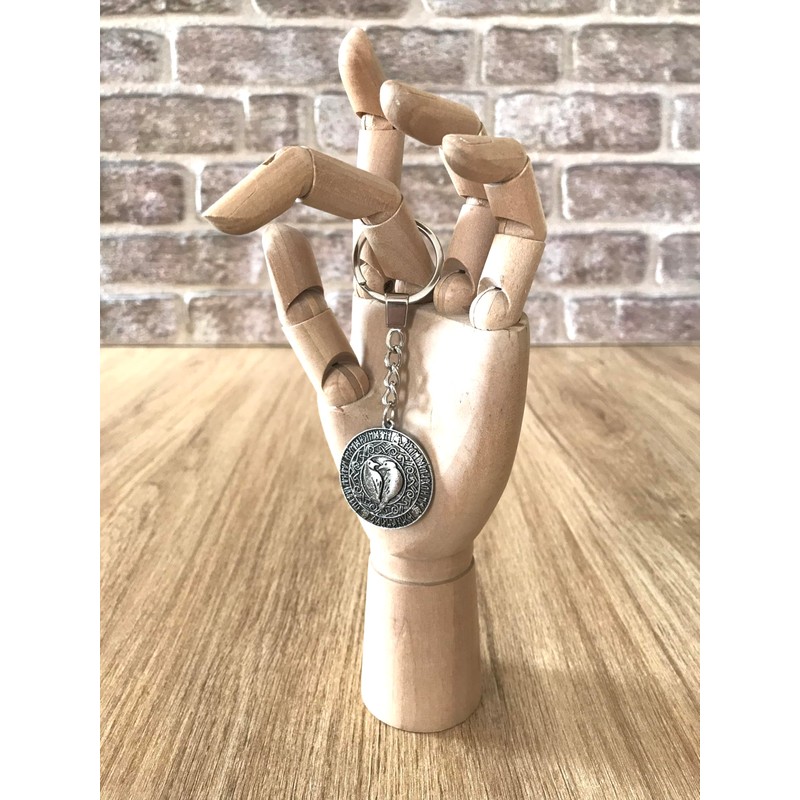 LARGE KEYRING - Viking Disk With Birds - Silver Plated.