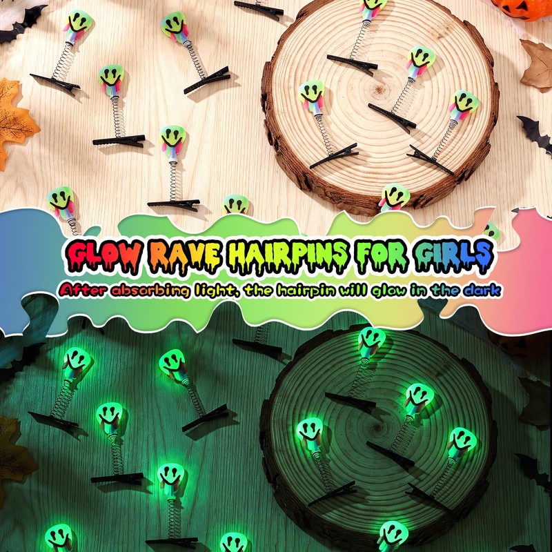 30 Pcs Glow Rave Trinkets Festival Smile Hair Clip Rave
