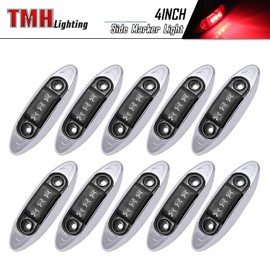 TMH 10 Pcs Mini Side Marker Smoked Lens RED Light + Chrome Bezel, Universal LED Clearance Markers Truck Trailer Boat ATV Marine Marker lights, side marker lights