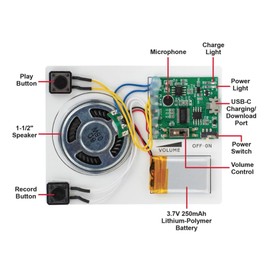 Voice/MP3 Record and Playback Board Kit for STEM and DIY Projects | Li-Poly Battery | USB Cable | Recordable Sound Module | Push Button Control | Card Sound Recorder | Card Voice Recorder