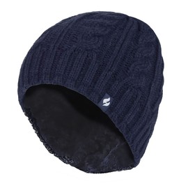 HEAT HOLDERS - Womens Thermal Fleece Lined Cable Knit Winter Beanie Hat 3.4 tog (One Size, Navy Blue)
