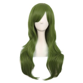 MapofBeauty 28 Inch/70 cm Women Side Bangs Long Curly Hair Cosplay Synthetic Wig (Olive Green)