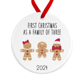 First Christmas as a Family of Three Bauble | Ceramic Gingerbread Family of 3 Christmas Ornament