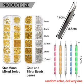 BDSHUNBF 1400 Piece Nail Art Rhinestones Set, Gold Glitter Stones Nail Art, Crystal Nail Stones Set, Stars Moon Nail Art Charms, for Nails DIY, with Tweezers and Drill Pen