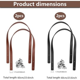 LATRAT Pack of 4 Leather Bag Handles with Rivets, Durable Bag Handles, Leather Interchangeable PU Bag Handles for Crochet Bags, DIY Handbags, Length