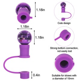 JarThenaAMCS 6Pcs Disco Ball Straw Covers 0.4 Inch Silicone Reusable Straw Topper Colorful Straw Tip Covers for 30 & 40 OZ Tumbler with Handle