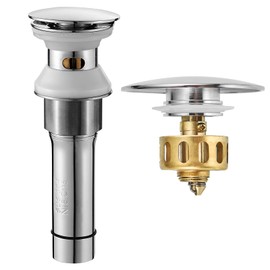 BESy Brushed Nickel Bathroom Sink Drain, Bathroom Faucet Vanity Sink Pop Up Drain Stopper with Overflow, Built-in Anti-Clogging Strainer, Brushed Nickel
