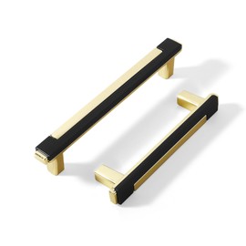 Kcmwsy 5 Pack Black and Gold Cabinet Pulls Kitchen Cabinets Handles Zinc Alloy Cabinet Hardware Drawers Pulls for Cupboard Dresser Closet (5, Black Gold, 4.8in/122mm)