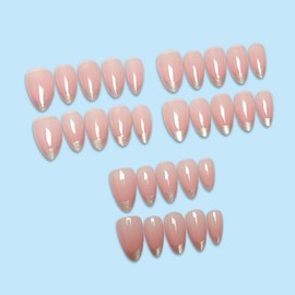 Hkanlre Almond Fake Nails Tips Full Cover False French Nails Short Press on Nails for Women 24PCS