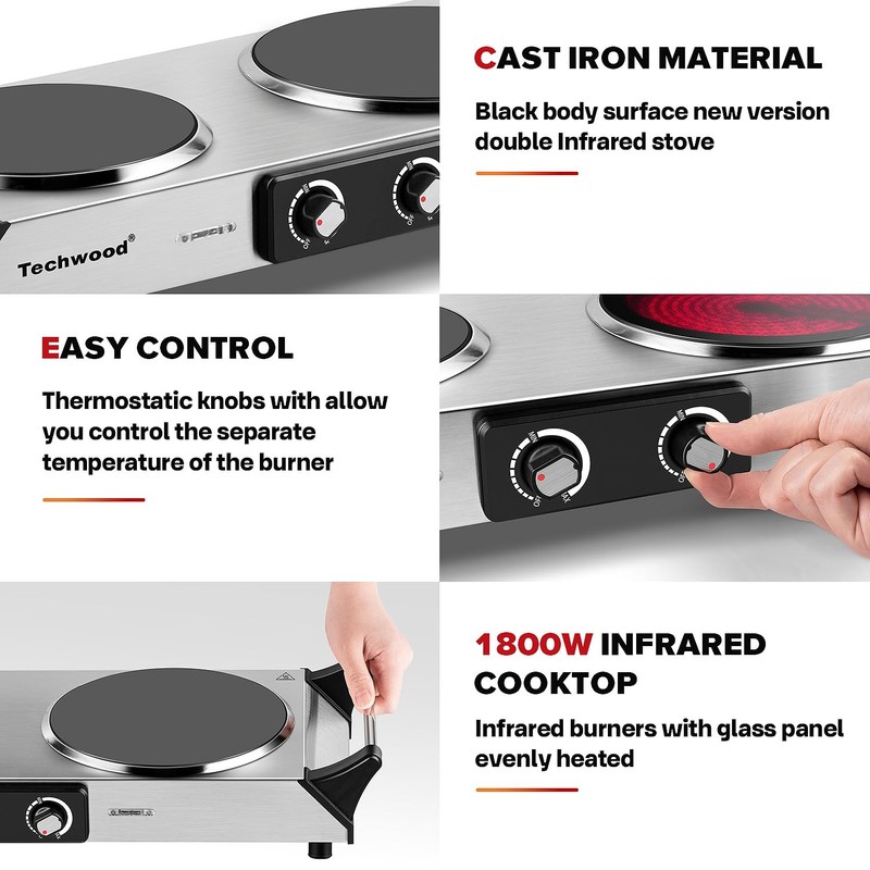 Techwood Electric Stove, Double Infrared Ceramic Hot Plate for Cooking,