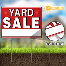 Yard Sale Signs, 3 Pcs Garage Signs with Metal Stakes, 17" x 13", Double Sided Yard Sale Kit with Directional Arrows Stickers, Garage Sale Supplies, Weatherproof, Red