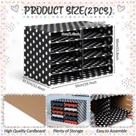 Eaasty 2 Pack 10 Slot Paper Storage Organizer, Back to School Construction Paper Holder for Office, Home, and School Use, 20.5 x 12.4 x 13.3 Inches(Polka Dots,Black)