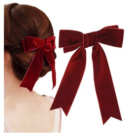 Herbeluemily Velour Ribbon Barrette, Velour Ribbon, Hair Accessories, Velvet, Hair Clip, Red, Red
