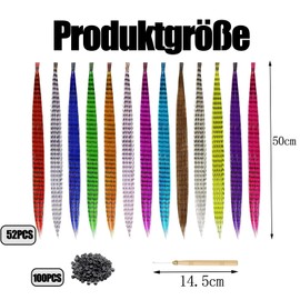 Pack of 153 Colourful Hair Strands Children's Set, 13 Colours Feather Hair Strands for Clip-in Braiding, Strands Set for Parties, School Highlights Colour for Creative Hairstyles