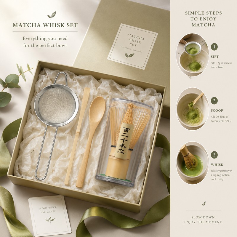 Bamboo Matcha Whisk Set for Tea Making – 4-Piece Chasen