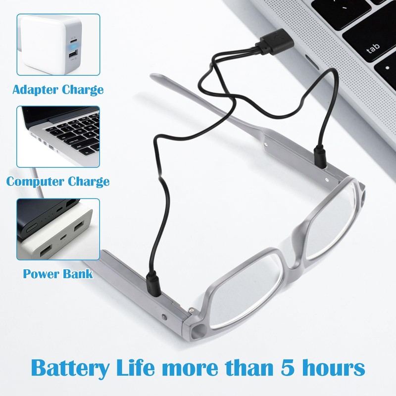 200% Magnifying Glasses with Light,USB Rechargeable LED Lighted Magnifying Eyewear,Hands